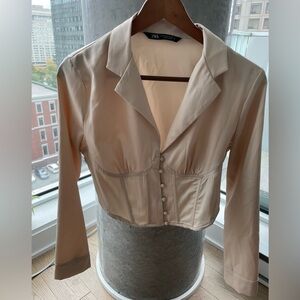Zara Beige Satin Cropped button-shirt